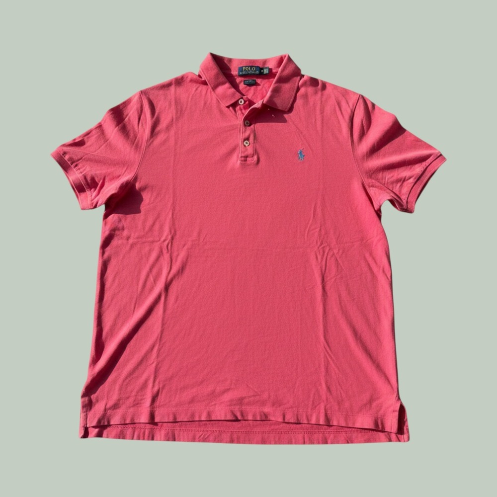 Polo Ralph Lauren Mens Classic Fit Pink Cotton Mesh Polo Shirt XL Blue Pony Logo